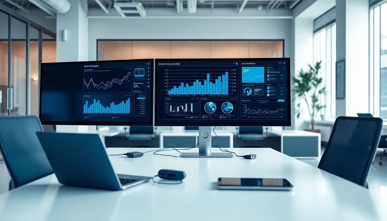 Implementing network management solutions through a sleek digital interface in a modern workspace.