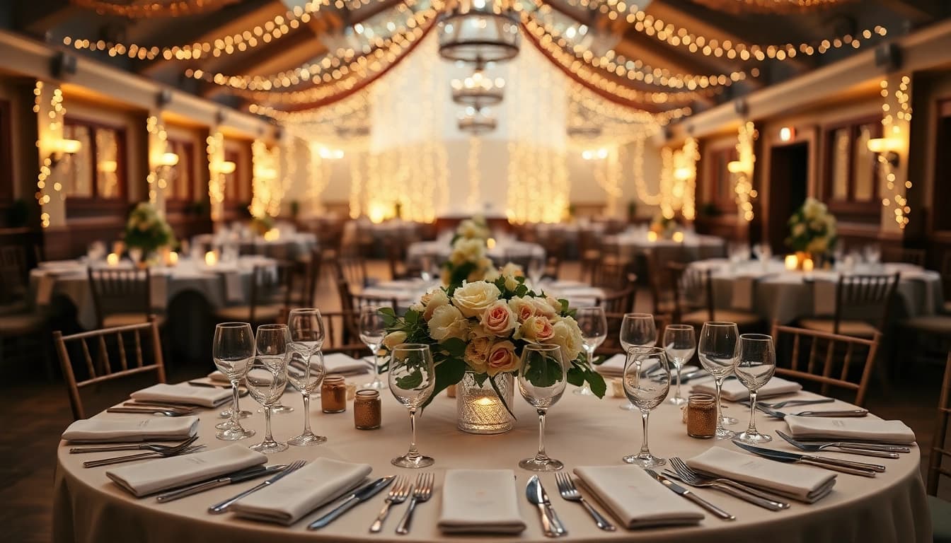 Discover stunning Table Rentals featuring elegant setups and warm lighting for special events.