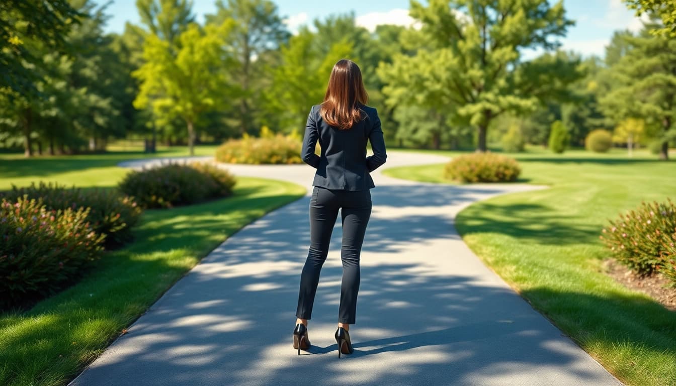 Explore how to Find my true calling at a crossroads selection point in a serene park.