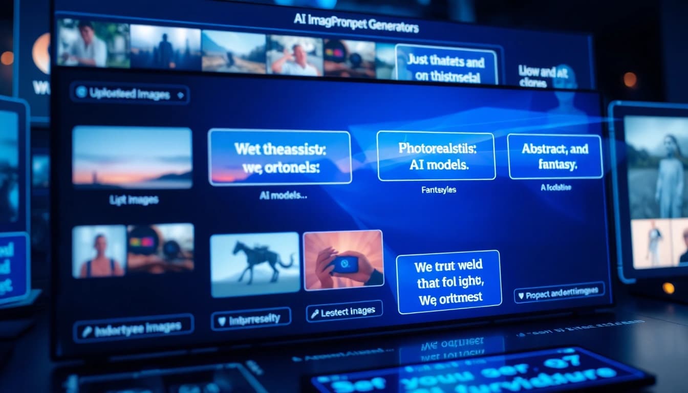 Image to prompt generator interface displaying vibrant prompts and uploaded images.