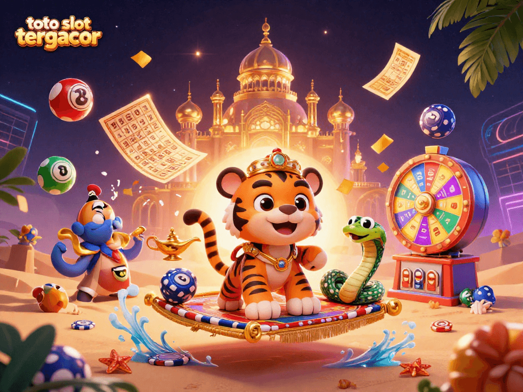 Experience the thrilling action of toto slot tergacor with colorful lottery balls and casino elements.