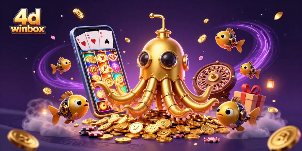 Engage with 4d winbox by exploring golden treasure and exciting slot games in a whimsical underwater scene.