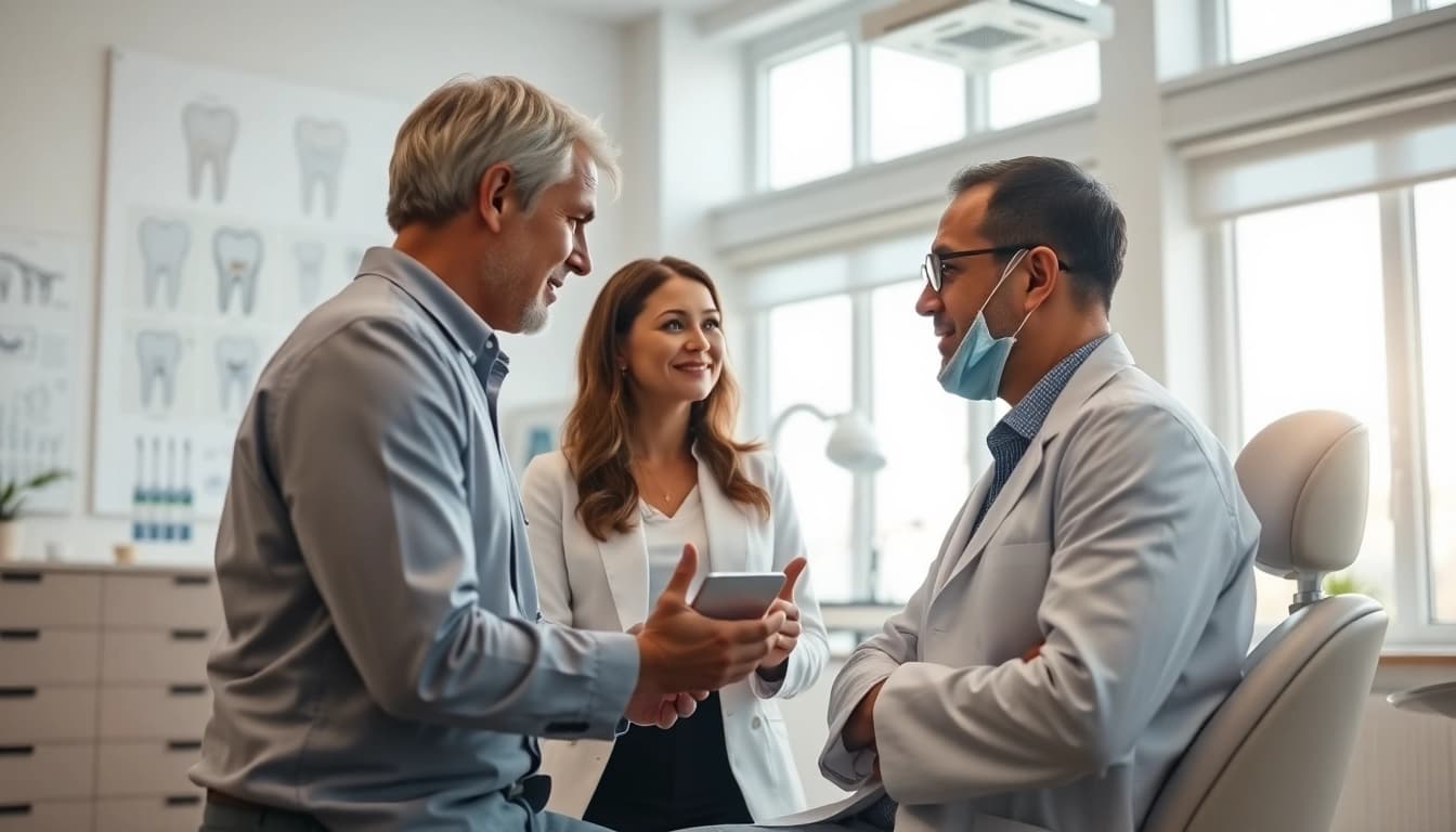 Engaging consultation by a Dental consultant Maryland in a modern office setting.