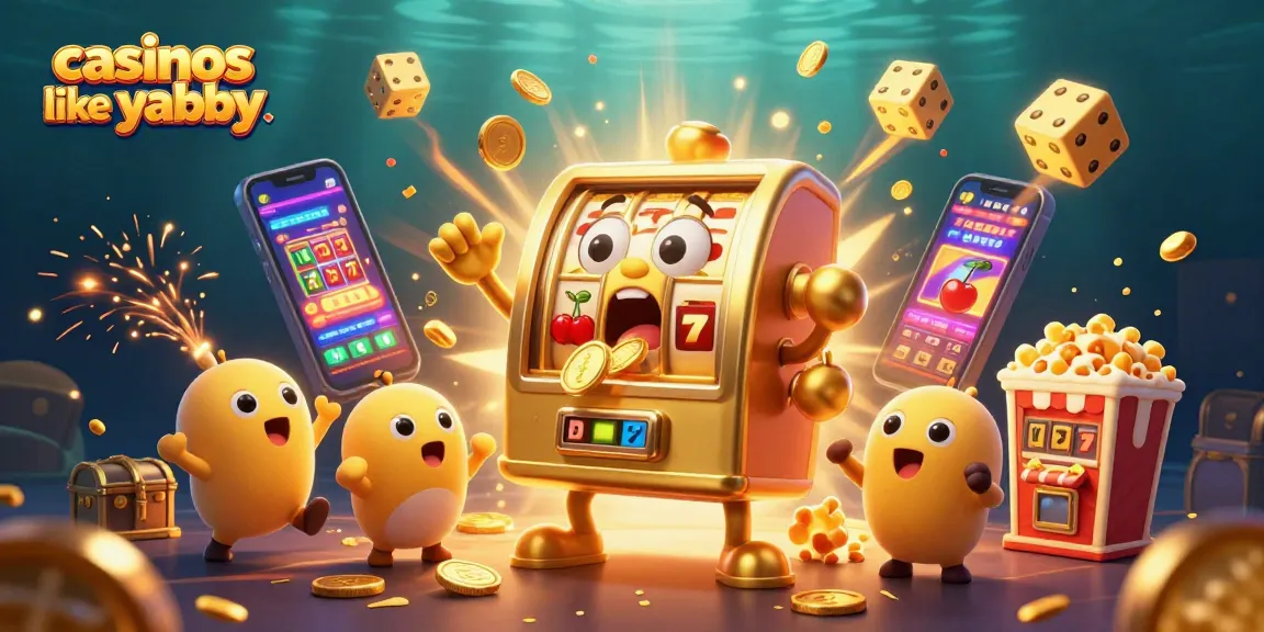 Enjoy thrilling jackpots at casinos like yabby with vibrant illustrations of winning golden slot machines.