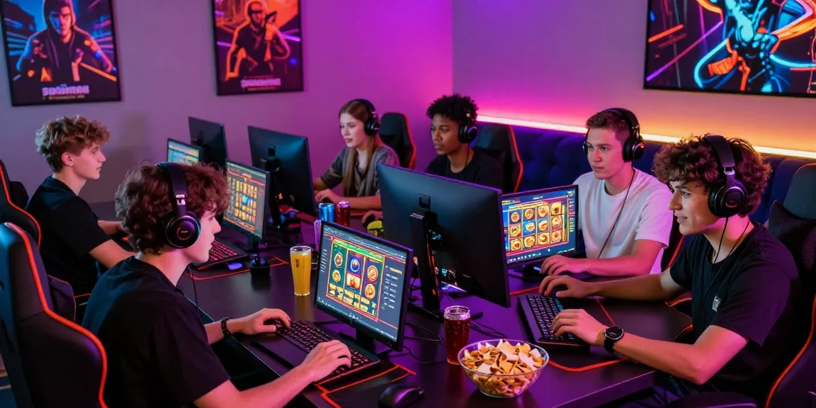 Gamers enjoying the Spaceman88 online slot experience in a vibrant gaming lounge.