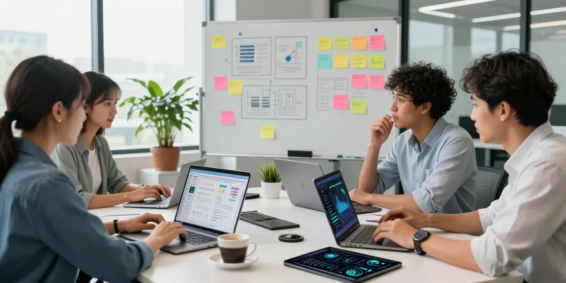 Team discussing innovative marketing solutions using crush on ai data analytics in a modern office.