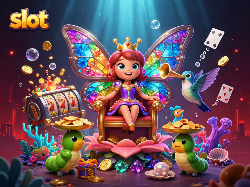 Experience thrilling slot games with colorful characters and dynamic gameplay in this vibrant casino scene.