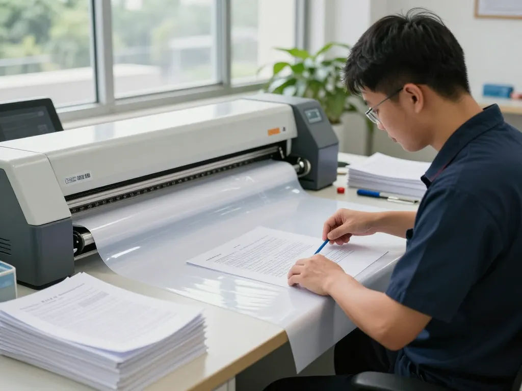 bóc ép plastic process being executed professionally in a modern office setting