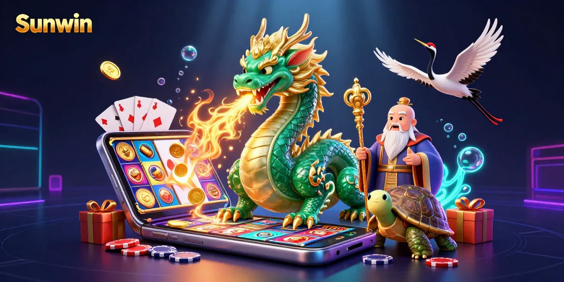Sunwin's vibrant 3D dragon and turtle illuminate the dynamic casino gaming experience.