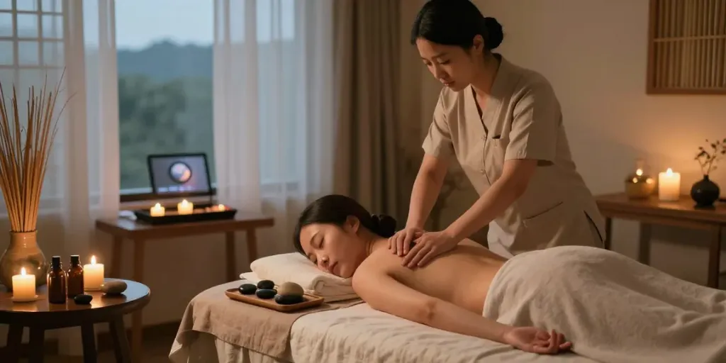 Relaxing 운서출장마사지 session showcasing soothing ambiance and wellness.