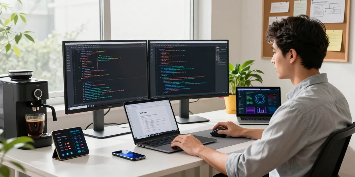 Dynamic workspace for OpenClaw Skill development featuring coder with dual monitors, coffee, and engaging tech atmosphere.