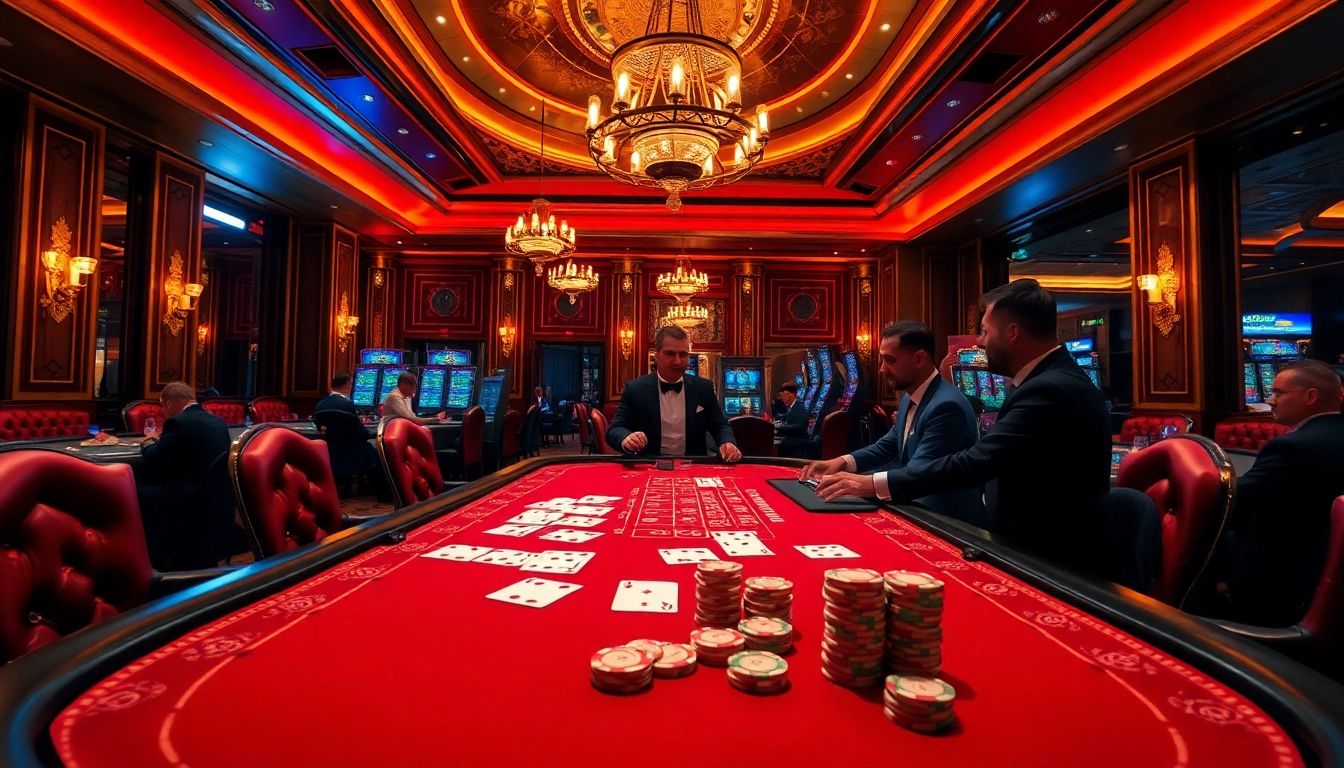 Neue casino bonus ohne einzahlung highlights a vibrant casino scene with eager players and luxurious decor.