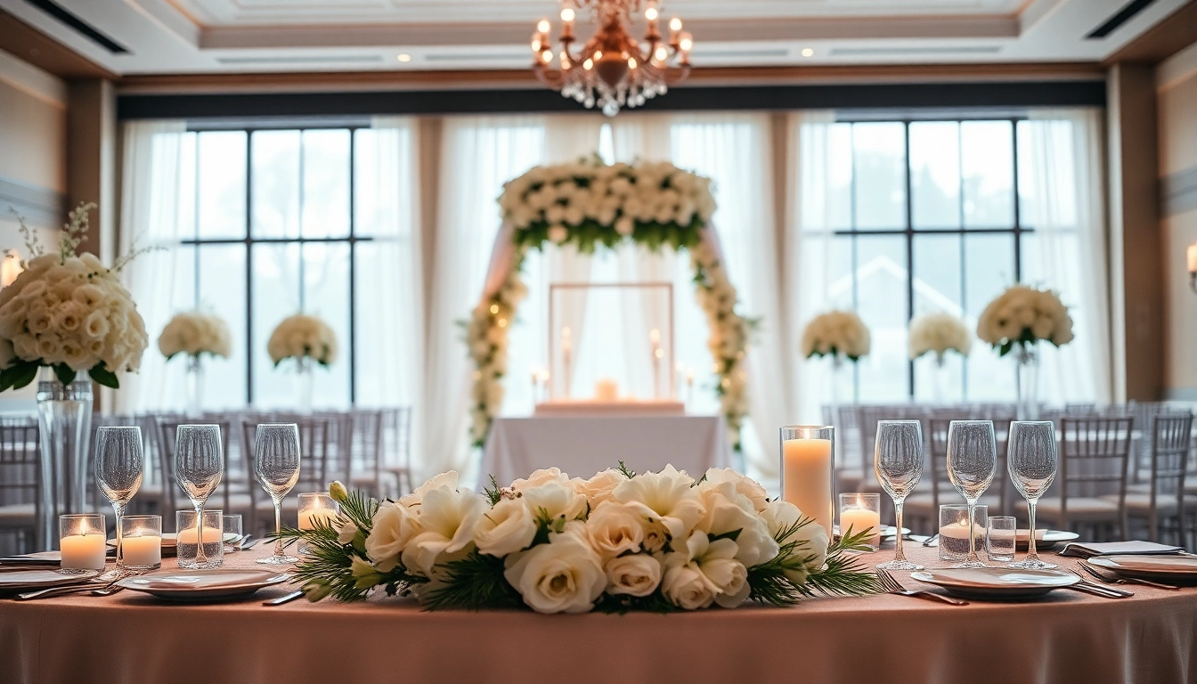 Experience the grandeur of Wedding Event Space Jacksonville with elegant table settings and floral arrangements.