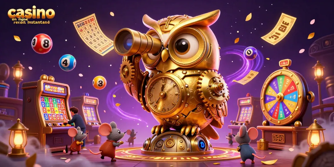 Vivre l'excitation du casino en ligne retrait instantané avec des souris s'affairant entre les machines à sous en or.