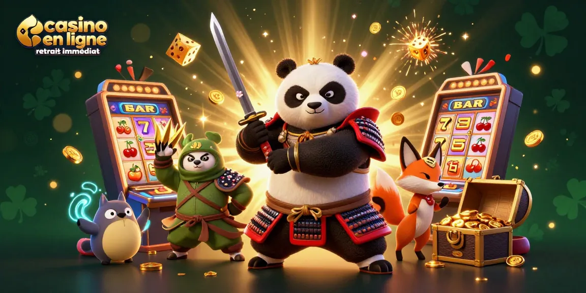 Jouez à casino en ligne retrait immédiat avec un panda samouraï et un renard ninja.