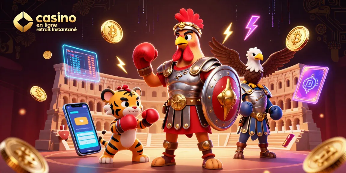 Illustration d'un combattant et un tigre, soulignant le casino en ligne retrait instantané, enrichi d'éléments cryptographiques.