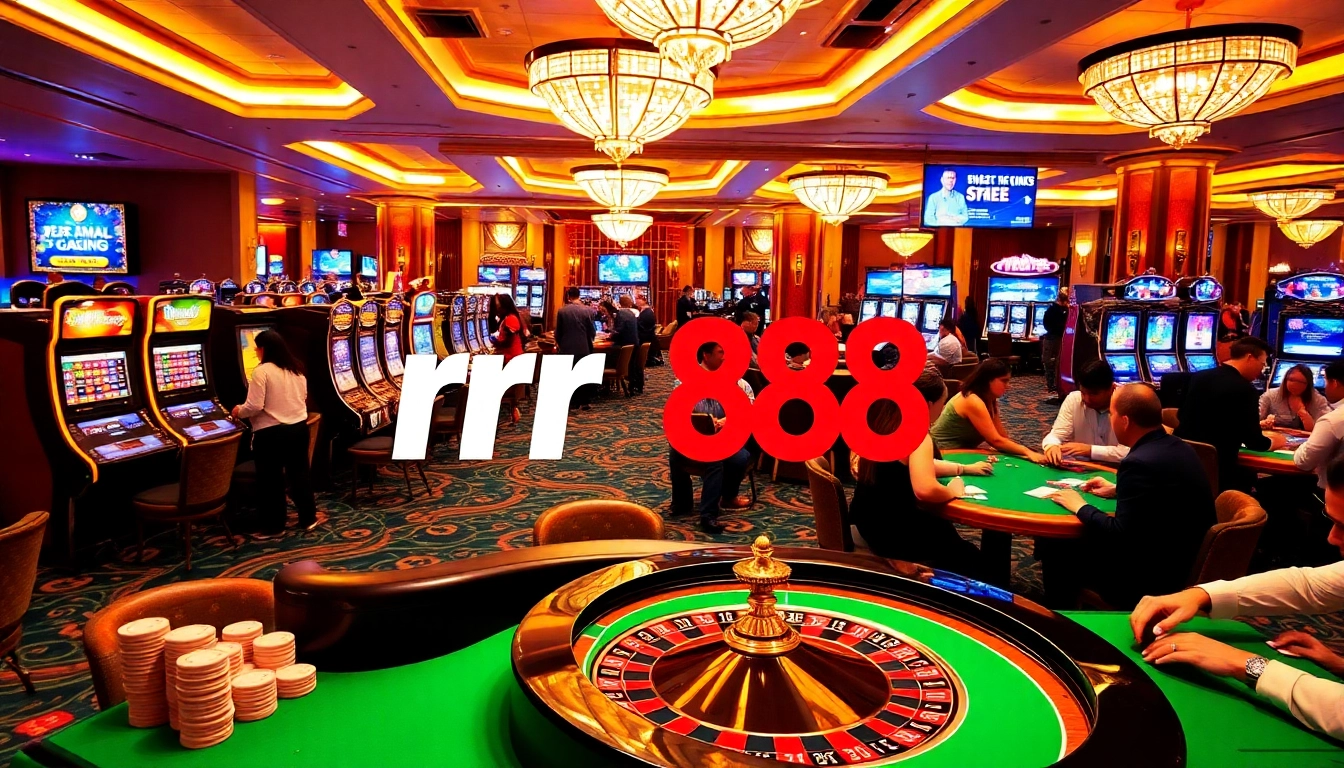 Engaging scene from rr88 casino showcasing lively gambling action with players celebrating victories.