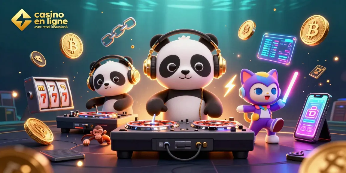 Jouez dans un casino en ligne avec retrait instantané aux côtés d'un panda DJ et d'autres animaux animés.