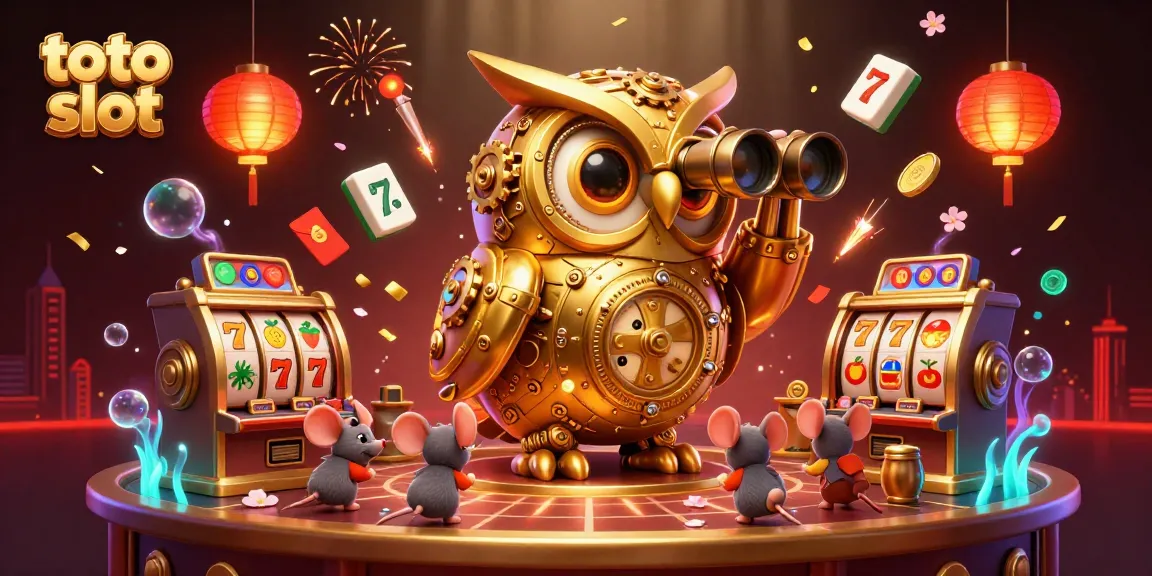 Experience dynamic gameplay at toto slot with a 3D scene of an owl overseeing engaging slot action filled with vibrant casino elements.
