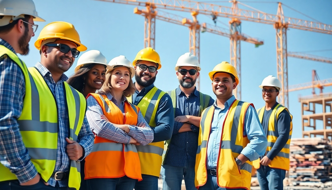 Empowering construction advocacy through teamwork and safety at a vibrant construction site.