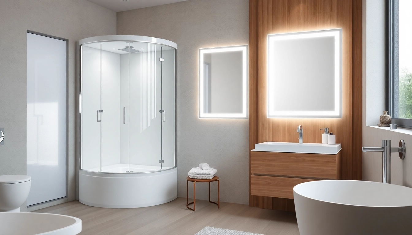 Admire the elegance of sirhona France's modern bathroom solutions including shower cabins and LED mirrors.