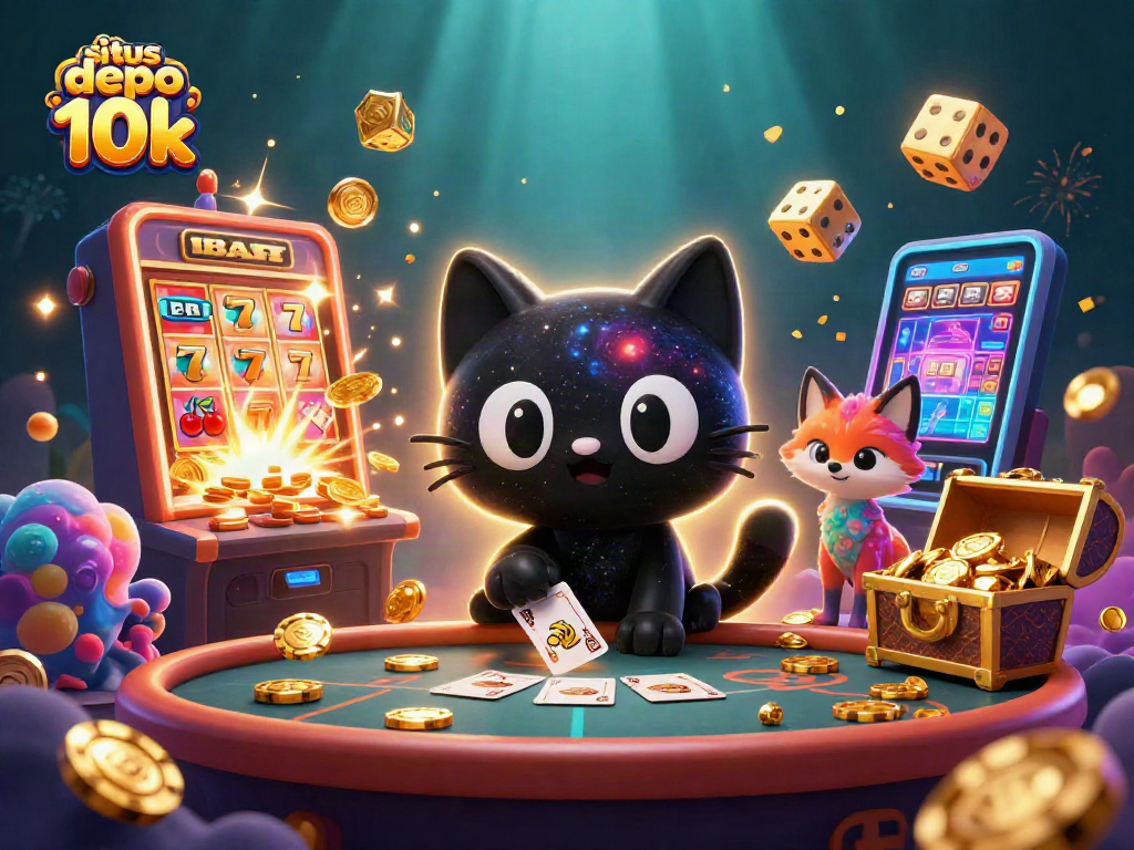 Experience explosive wins at situs depo 10k with a cosmic cat and vibrant casino elements.