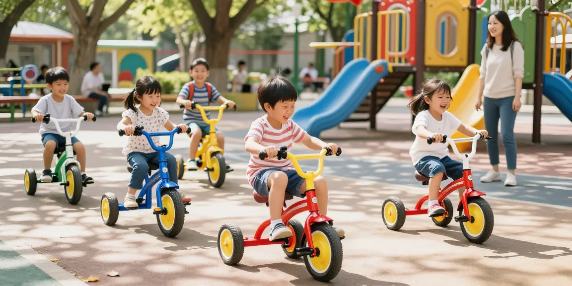 Kids enjoying best kids tricycles in a sunny park, showcasing vibrant Scout designs.