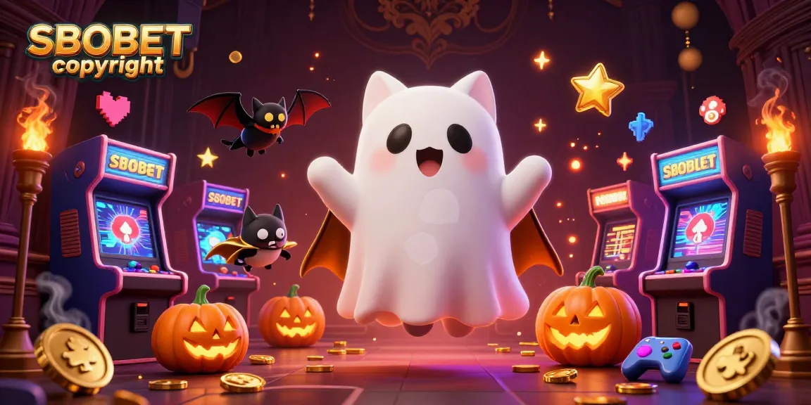 Engaging scene with a ghost cat and vampire bat showcasing SBOBET copyright features in a haunted casino.