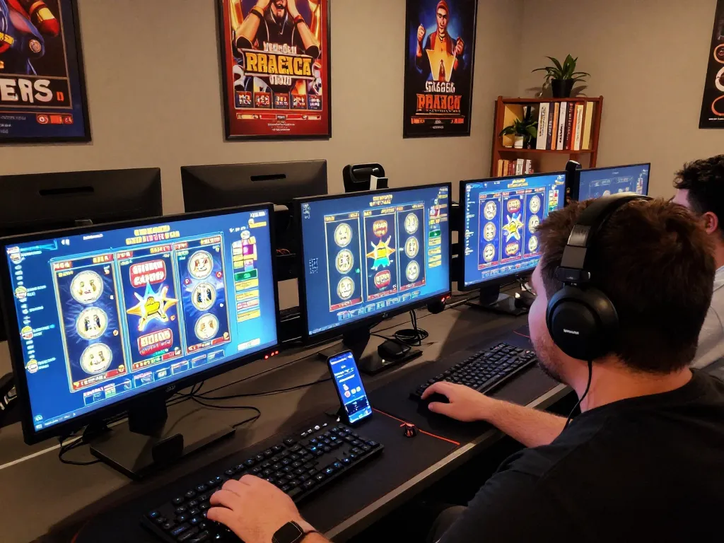 Engaging online player spinning slot gacor games on multiple screens with vibrant visuals