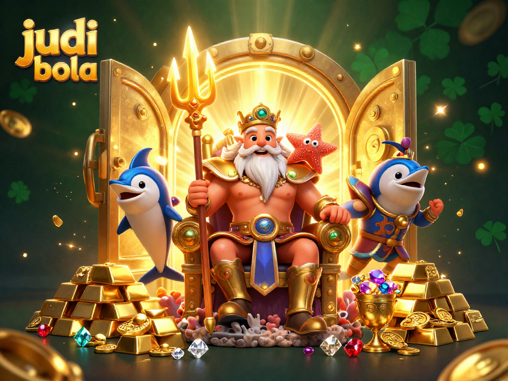 Experience thrilling judi bola action with Neptune and treasures in a vibrant casino scene