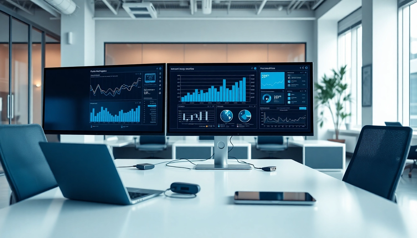 Implementing network management solutions through a sleek digital interface in a modern workspace.