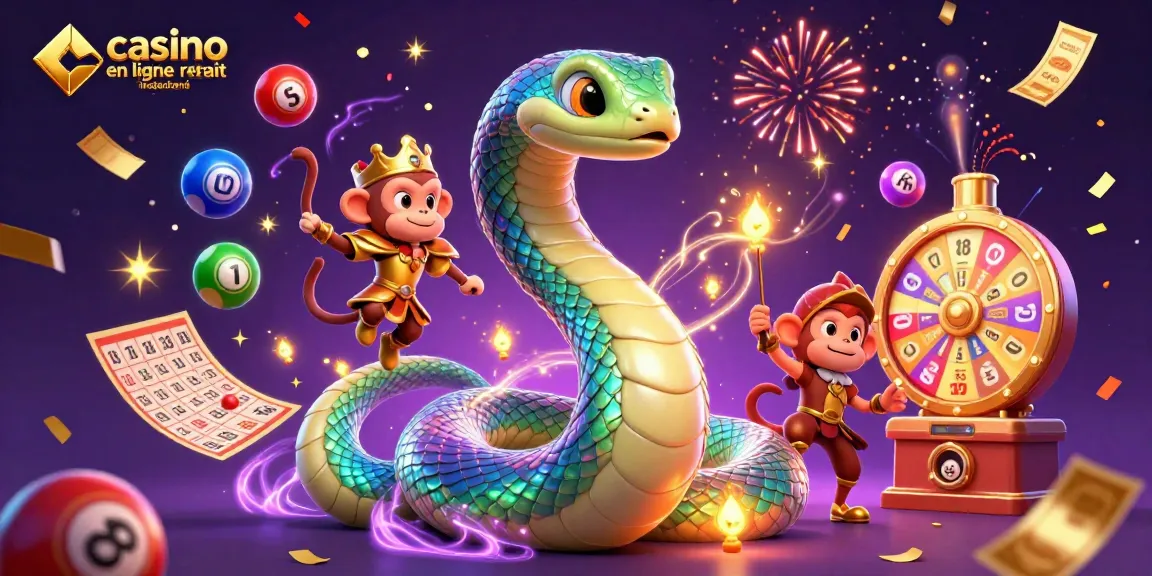 Profitez d'un casino en ligne retrait instantané avec un serpent coloré et des éléments de loterie dynamiques.