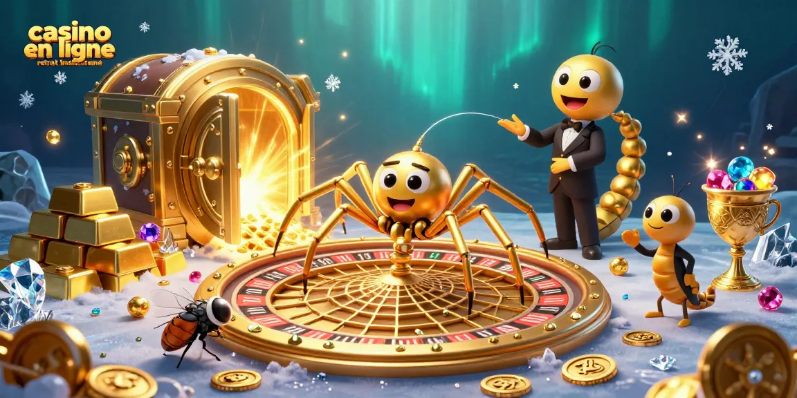Visualisez le casino en ligne retrait instantané avec une araignée d'or sur une toile de roulette, créant une ambiance fascinante.