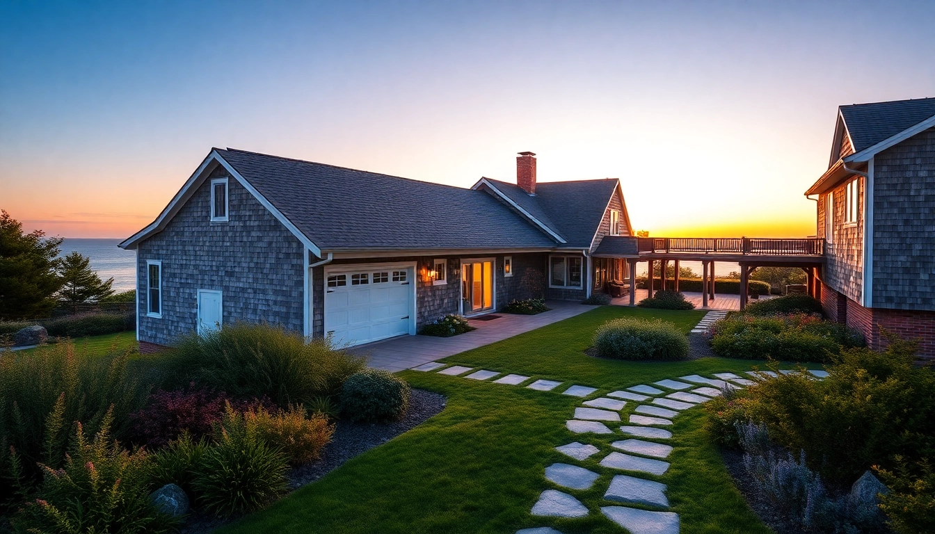 Showcase of a stunning cape cod home addition with an attached garage and ocean views.