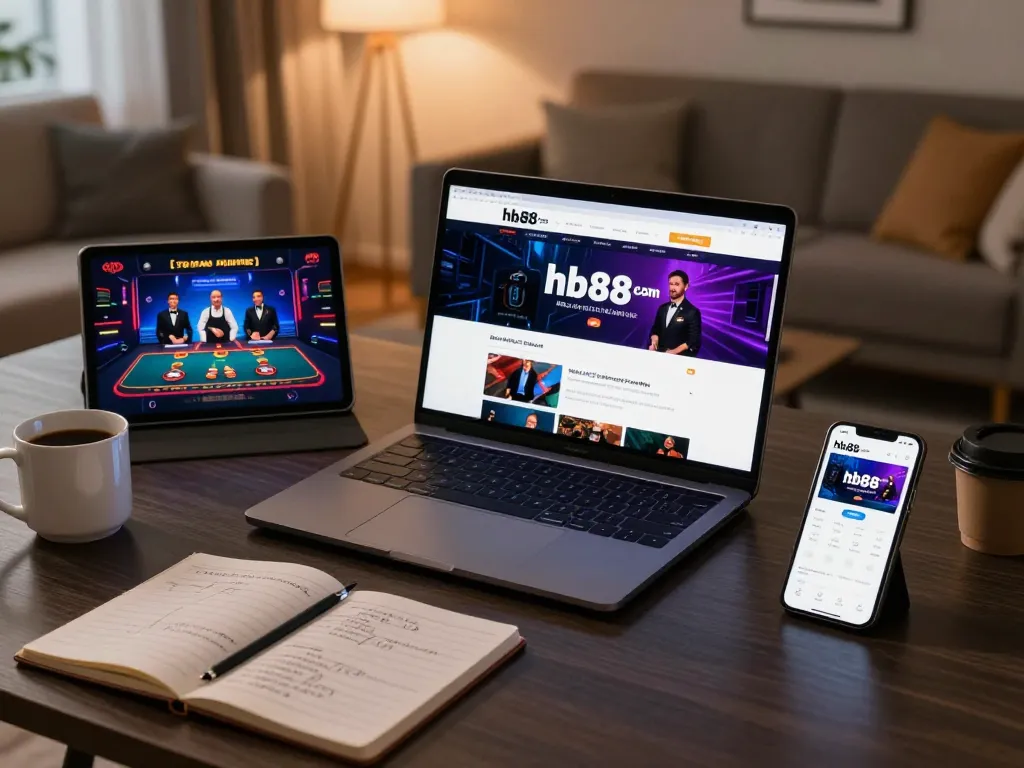 Experience online gaming on hb88 com with a modern setup showcasing live dealer and betting strategies.