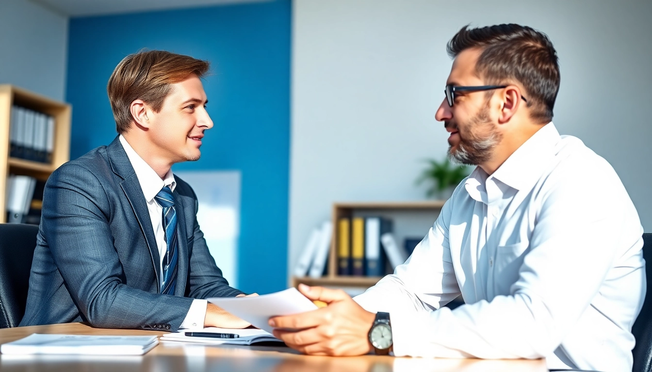 Truck accident attorney Clearwater consulting with a client in a professional office.