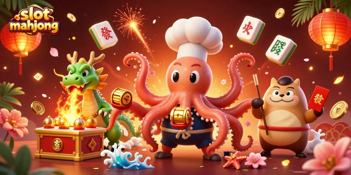 Experience slot mahjong excitement with dynamic characters and rich casino elements in a captivating 3D illustration.