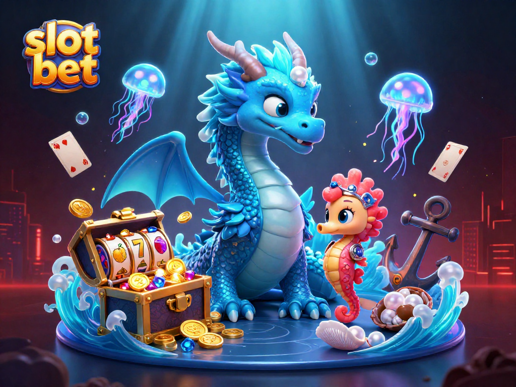 Slot bet menarik di bawah laut dengan naga dan kuda laut, harta karun berkilauan