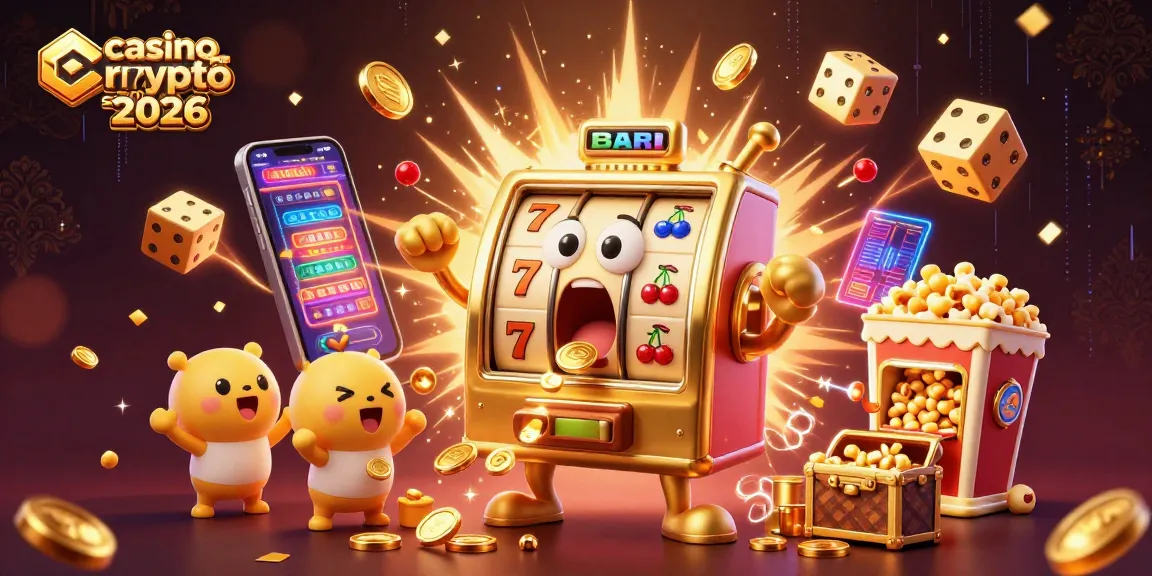 Jouez dans un casino crypto sans KYC 2026 avec une machine à sous d'or sur le jackpot animé.