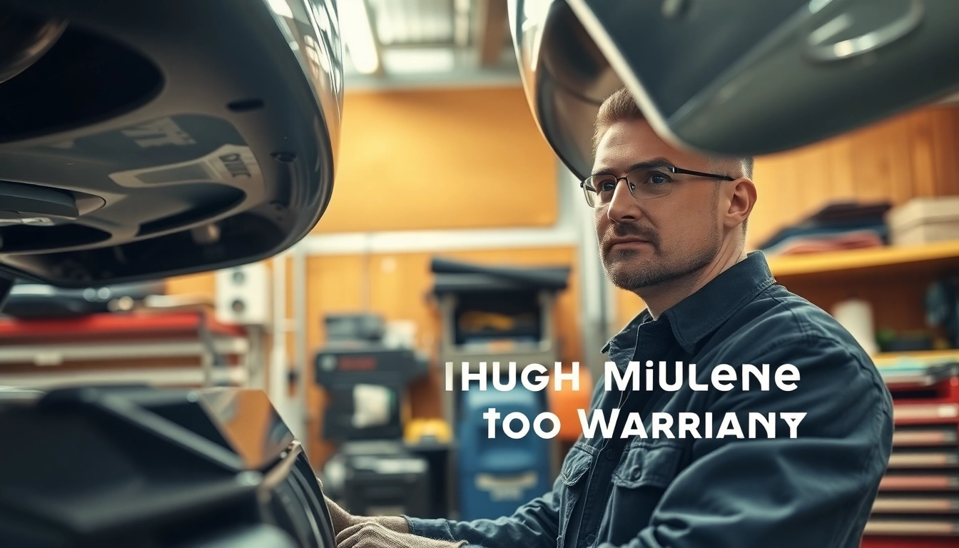 Examine high mileage extended auto warranty options with an expert mechanic in a garage.