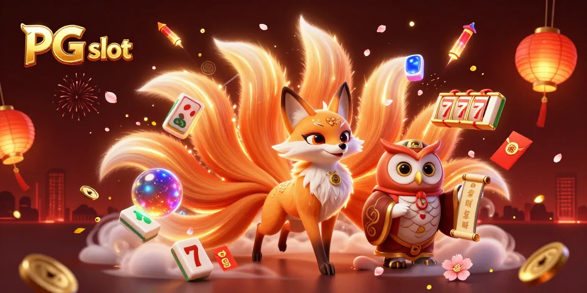 Experience the vibrant PG slot gameplay with a mystical fox and wise owl in dynamic casino ambiance.
