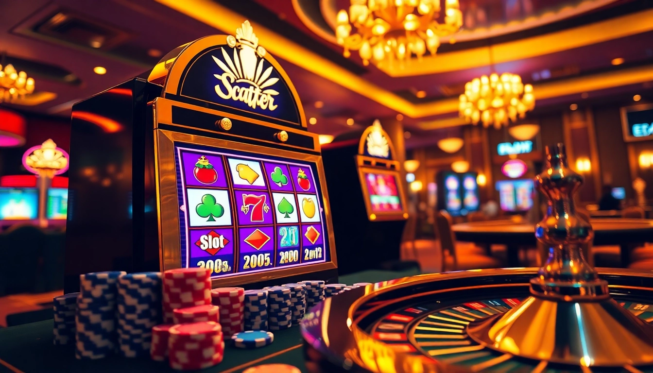 Exciting gameplay at slot scatter hitam with vibrant casino elements and poker chips.