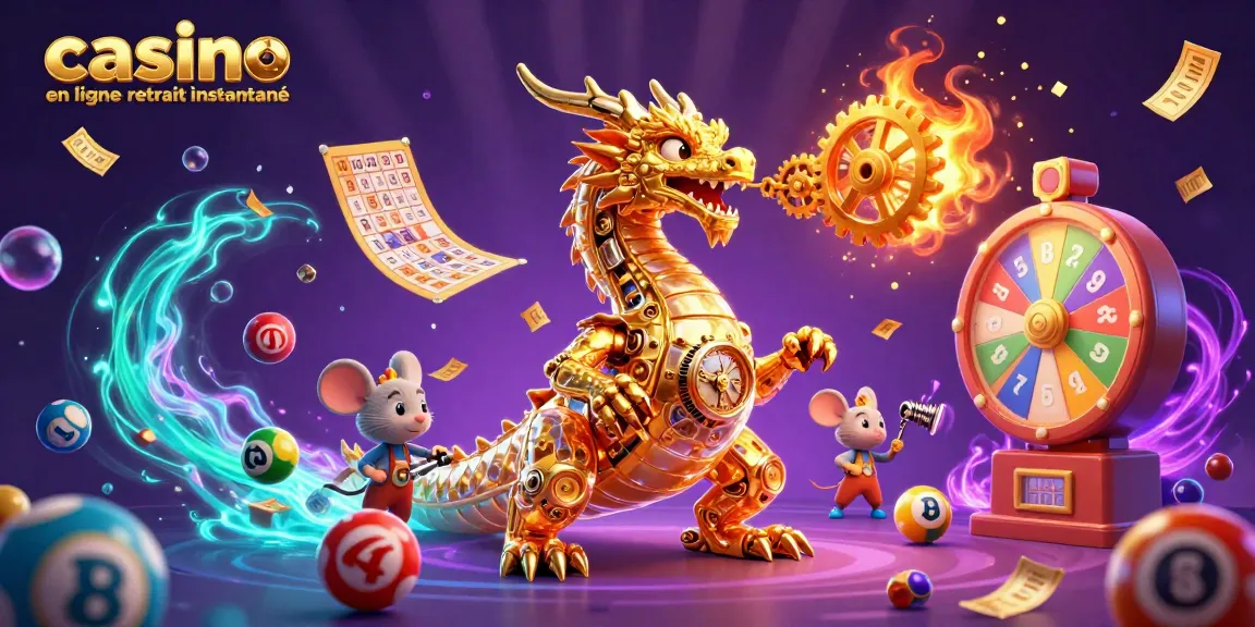 Jouez à casino en ligne retrait instantané avec un dragon doré et des éléments de loterie dynamiques.
