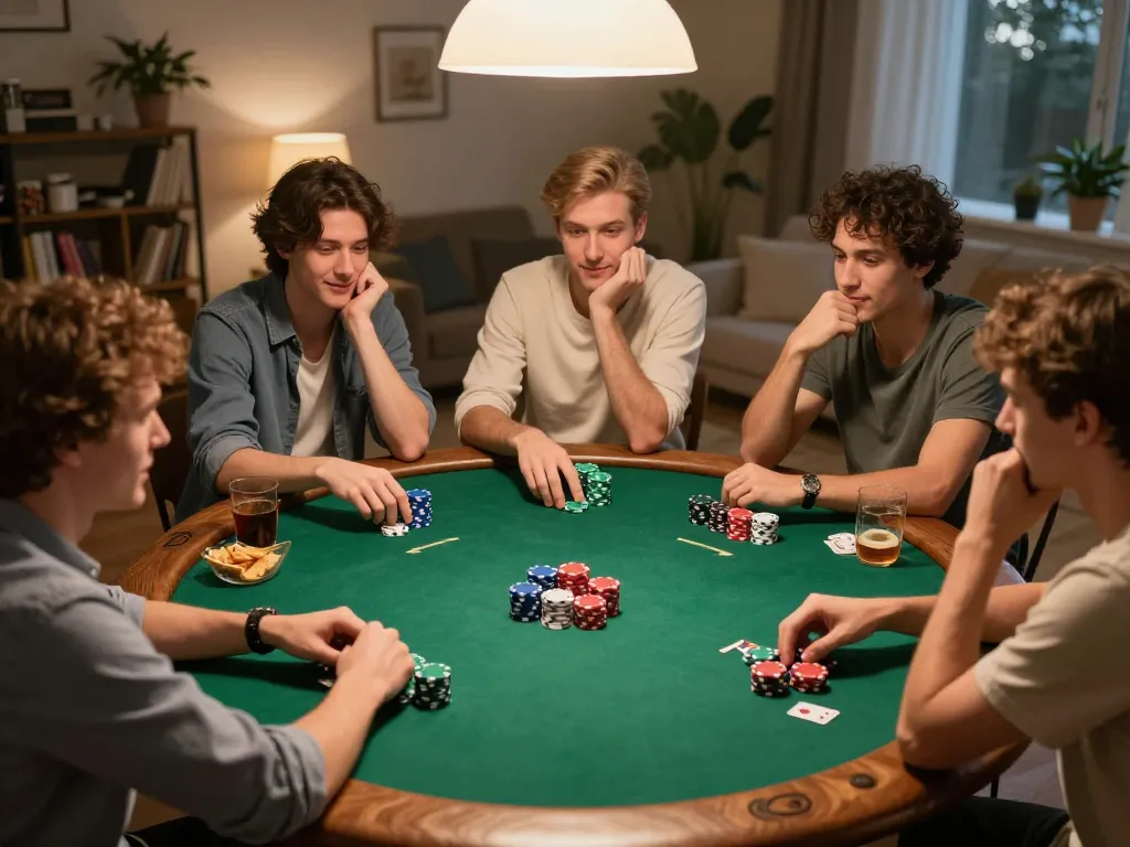 hitclubapk players engaging in an exciting poker night at home with vibrant chips