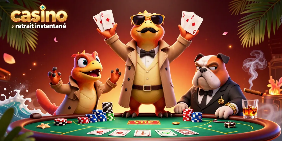 Retirez vos gains instantanément avec un casino en ligne retrait instantané, illustré par trois raptors déguisés.