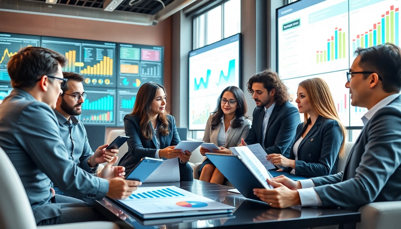 Engaging team discussion focused on b2b competitive intelligence analysis, showcasing diverse professionals and data.