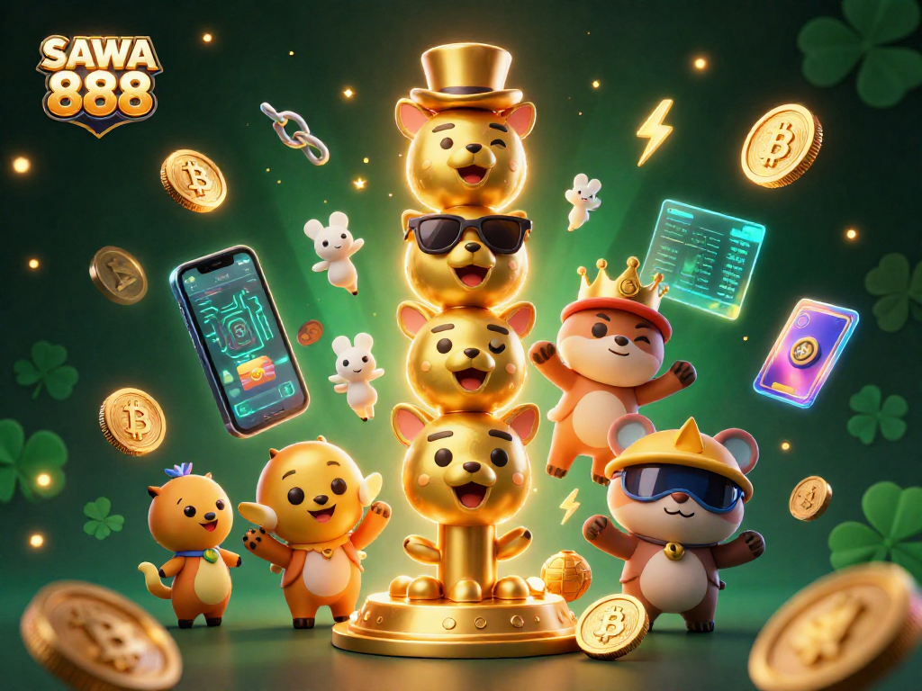 Experience the thrill of SAWA 888 with engaging animated casino elements and vibrant crypto themes.