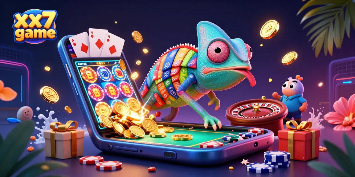 Play the exciting xx7 game with a dynamic chameleon casino owner in an engaging gambling environment.