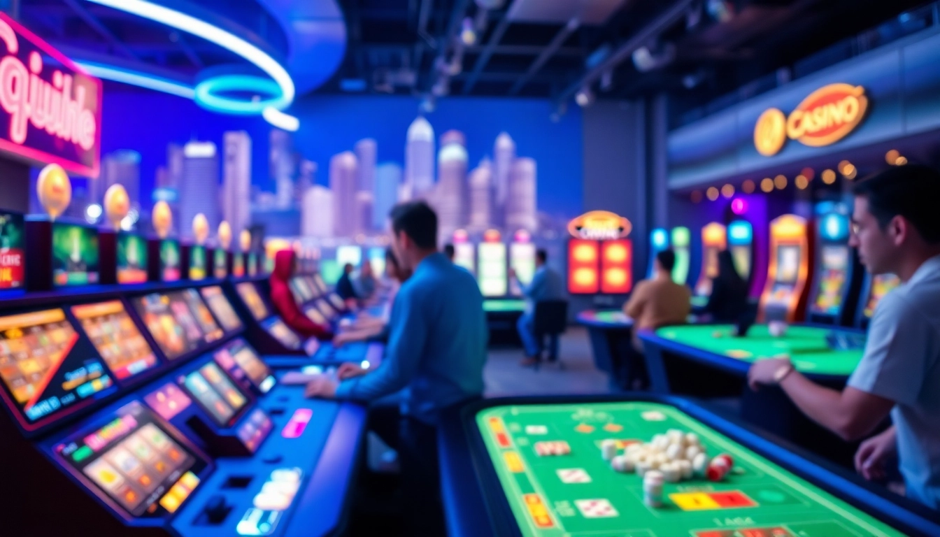 Engaged players enjoying diverse games at a Non Uk Casino 2025 setting, featuring bright lights and excitement.