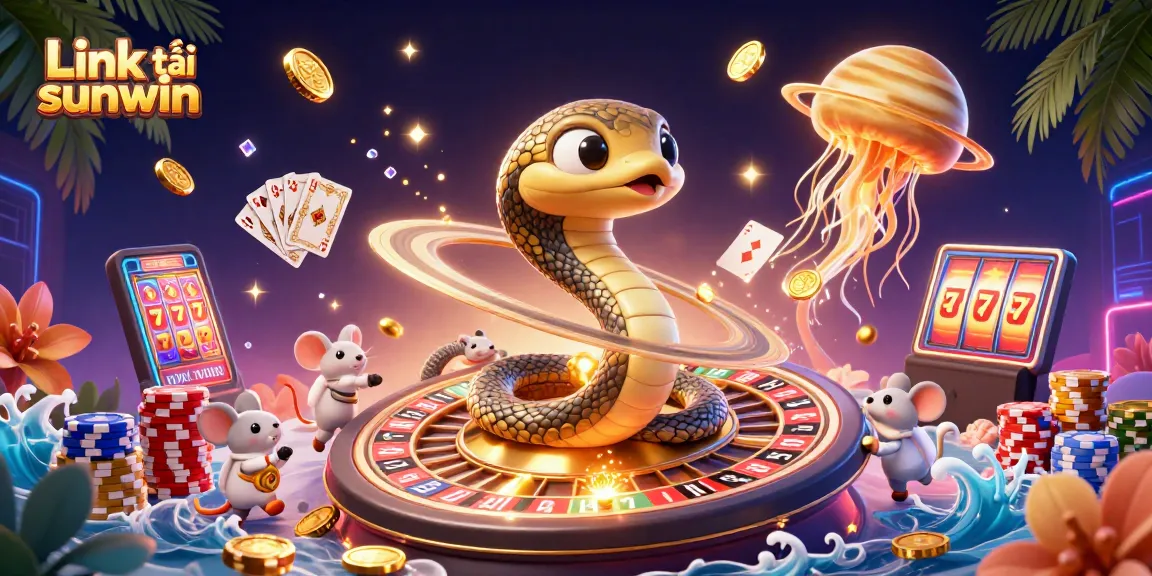 Place winning bets on Link tải sunwin with this vibrant cosmic casino scene featuring playful characters.